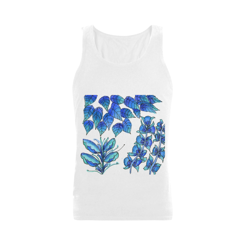 Pretty Blue Flowers, Aqua Garden Zendoodle Men's Shoulder-Free Tank Top (Model T33)