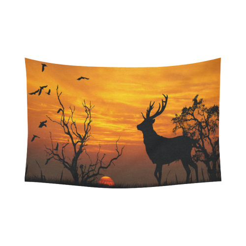 Sunset Deer Silhouette Cotton Linen Wall Tapestry 90"x 60"