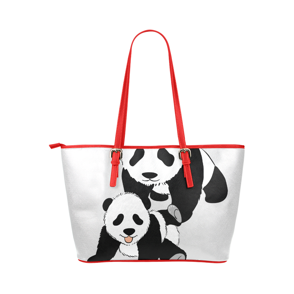 Mother and Baby Panda Leather Tote Bag/Large (Model 1651)