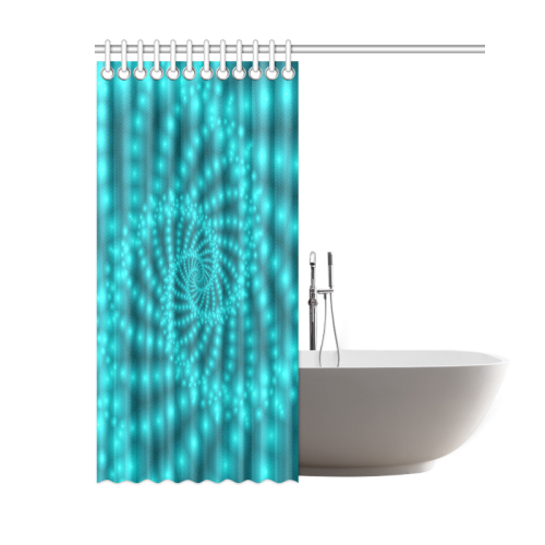 Glossy Turquoise  Beads Spiral Fractal Shower Curtain 60"x72"