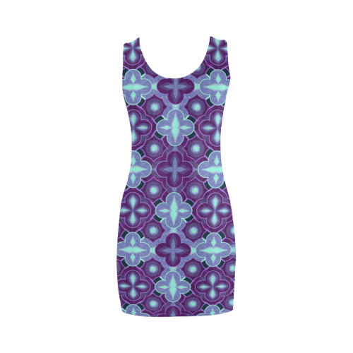 Purple blue seamless pattern Medea Vest Dress (Model D06)