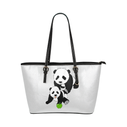 Mother and Baby Panda Leather Tote Bag/Large (Model 1651)
