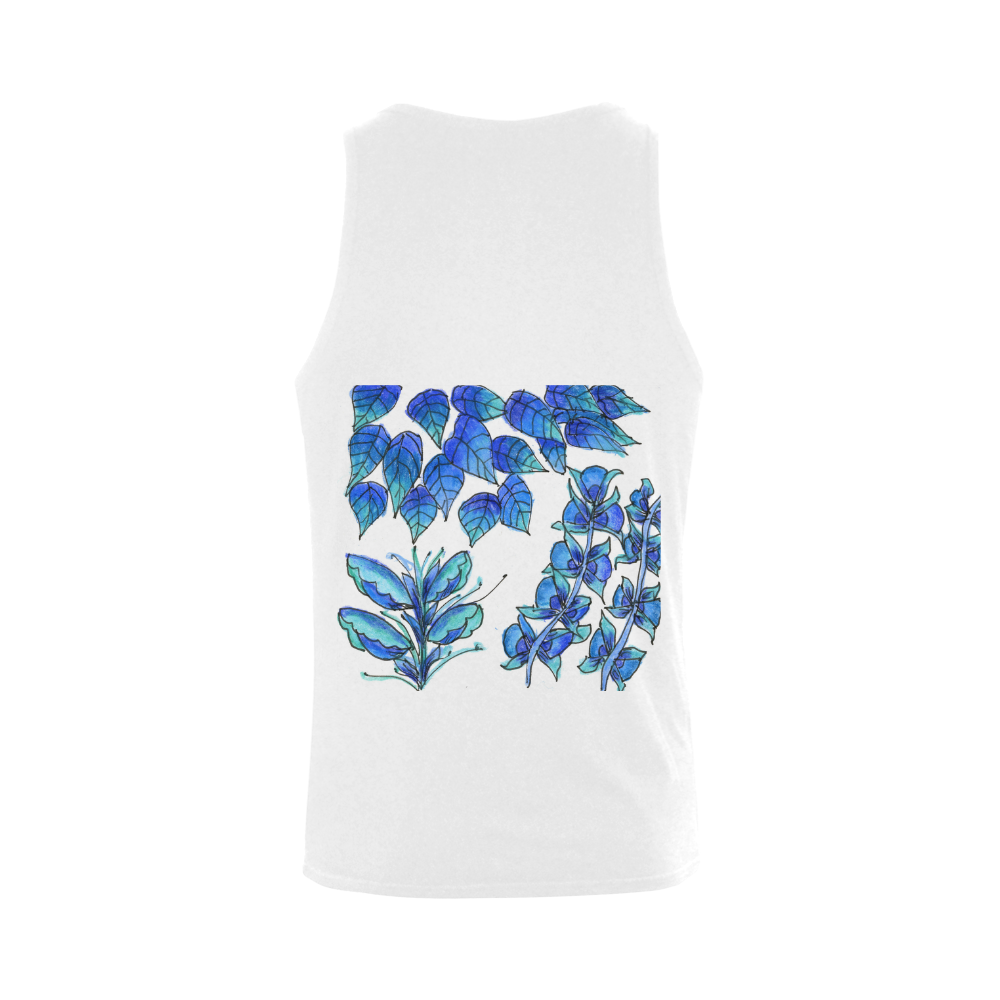 Pretty Blue Flowers, Aqua Garden Zendoodle Plus-size Men's Shoulder-Free Tank Top (Model T33)