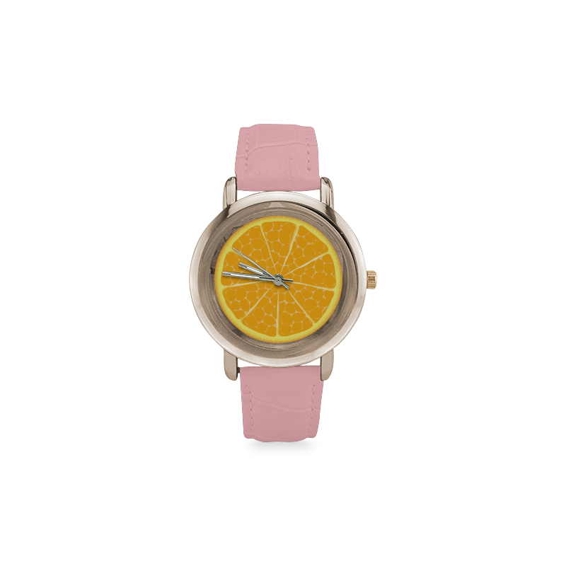 orange Women's Rose Gold Leather Strap Watch(Model 201)