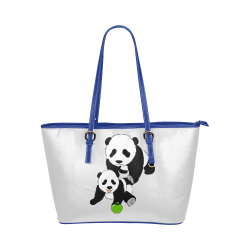 Mother and Baby Panda Leather Tote Bag/Large (Model 1651)