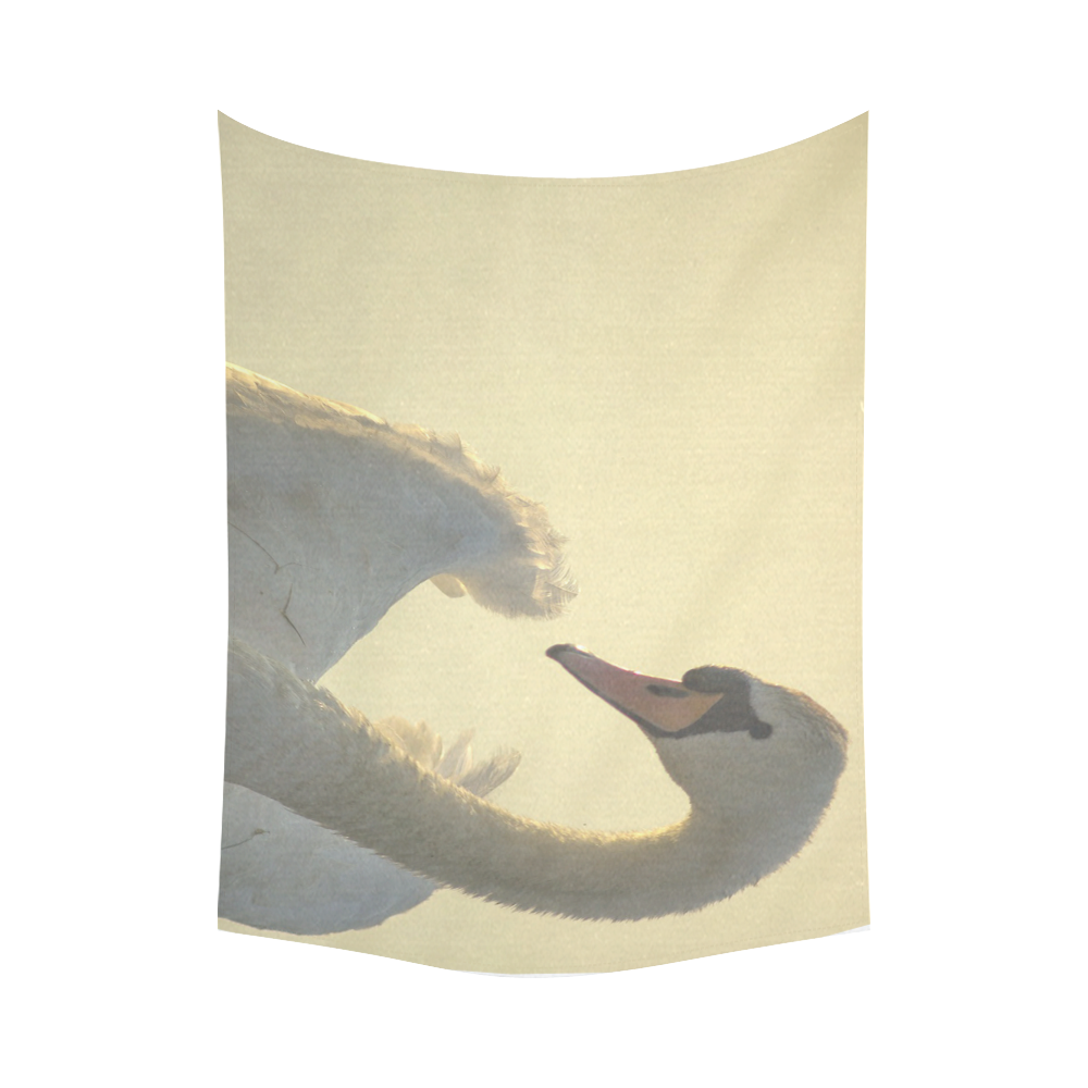 Graceful White Swan Cotton Linen Wall Tapestry 80"x 60"