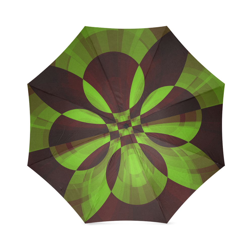 Green and Brown Geometric Abstract Earth Tone Foldable Umbrella (Model U01)
