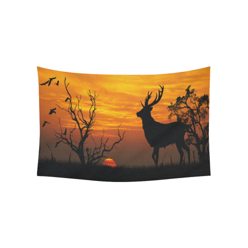 Sunset Deer Silhouette Cotton Linen Wall Tapestry 60"x 40"