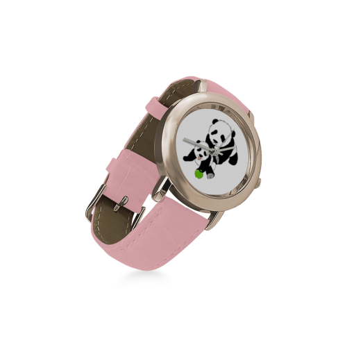 Mother and Baby Panda Women's Rose Gold Leather Strap Watch(Model 201)