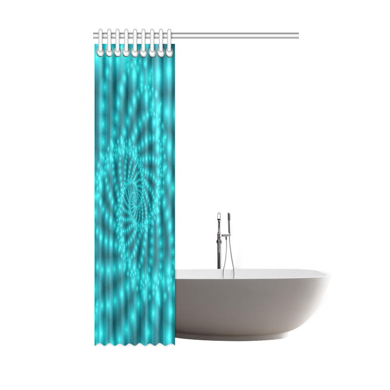 Glossy Turquoise  Beads Spiral Fractal Shower Curtain 48"x72"