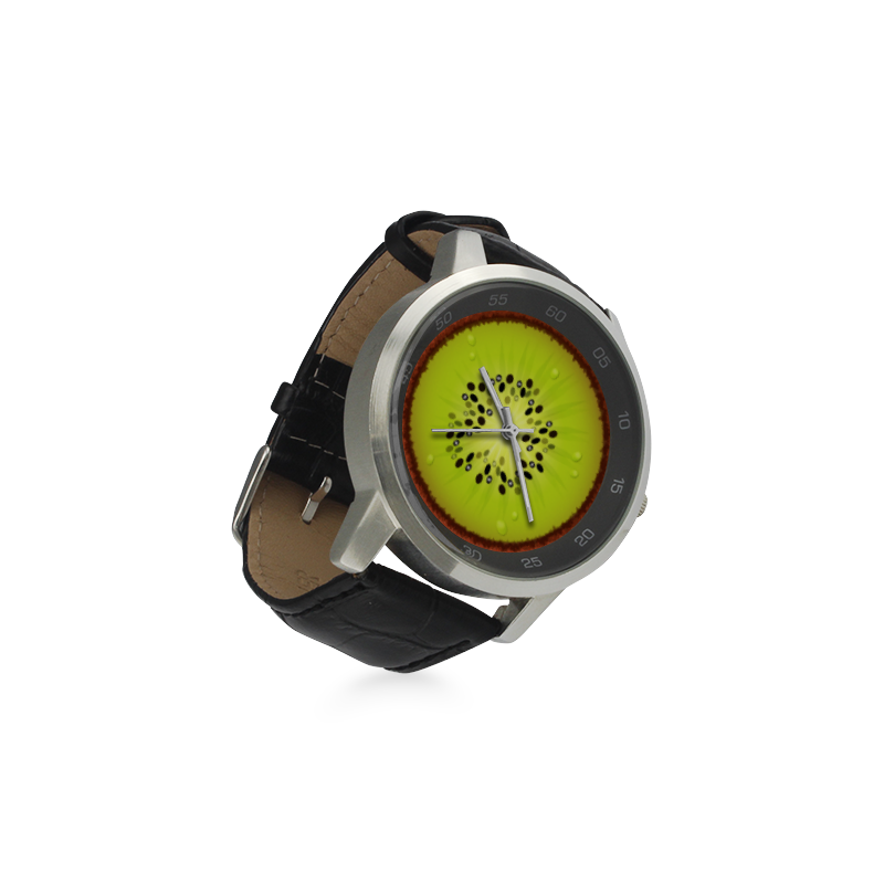 kiwi Unisex Stainless Steel Leather Strap Watch(Model 202)