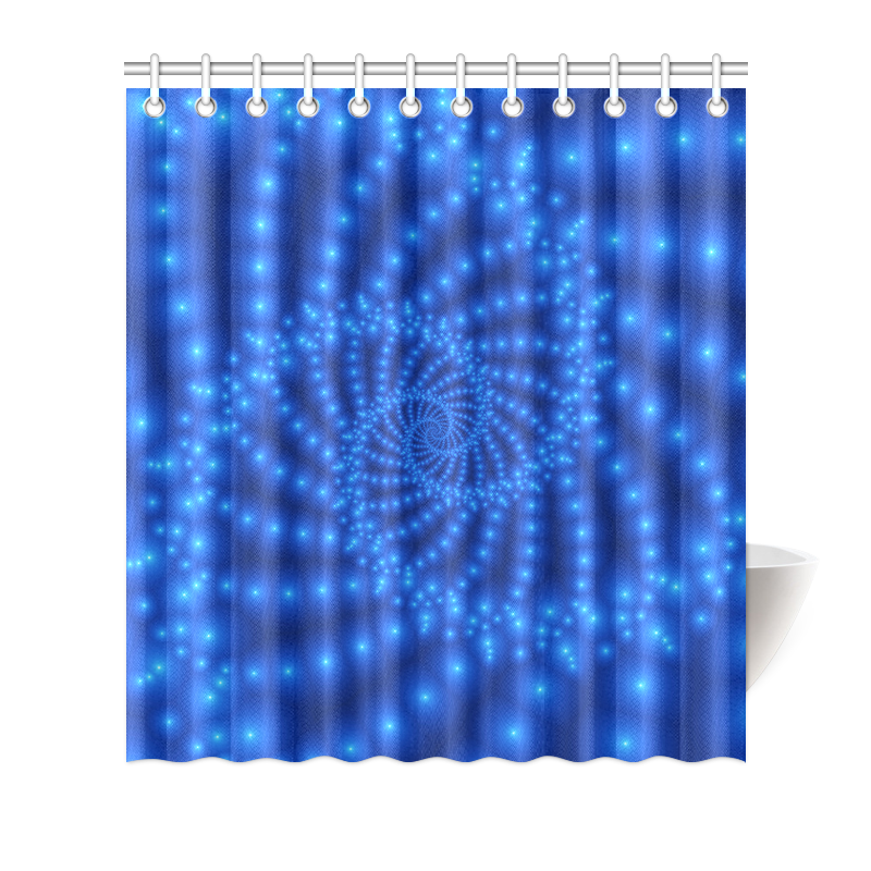 Glossy Royal Blue Beads Spiral Fractal Shower Curtain 66"x72"