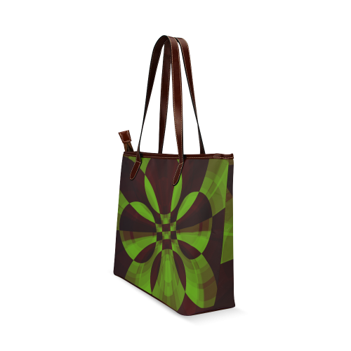 Geometric Brown and Green Shoulder Tote Bag (Model 1646)
