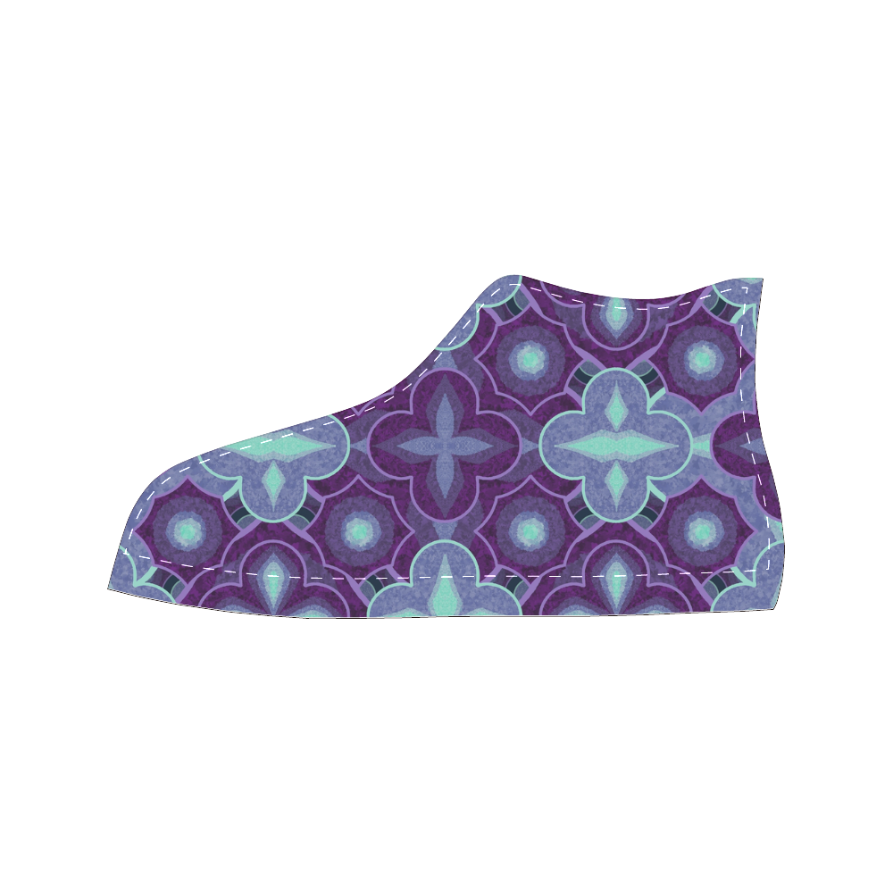 Purple blue pattern Women's Classic High Top Canvas Shoes (Model 017)