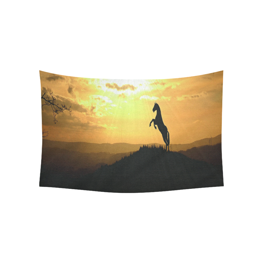Sunset Horse Silhouette Cotton Linen Wall Tapestry 60"x 40"