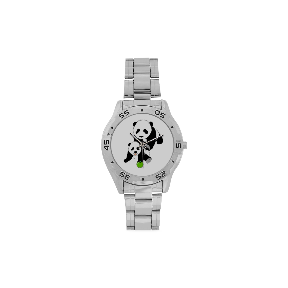 Mother and Baby Panda Men's Stainless Steel Analog Watch(Model 108)