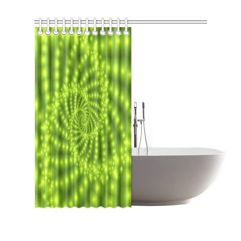 Glossy Lime Green  Beads Spiral Fractal Shower Curtain 69"x70"