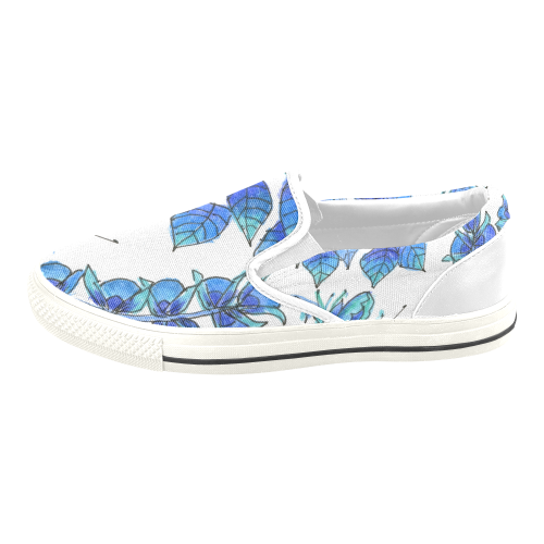 Pretty Blue Flowers, Aqua Garden Zendoodle Men's Unusual Slip-on Canvas Shoes (Model 019)