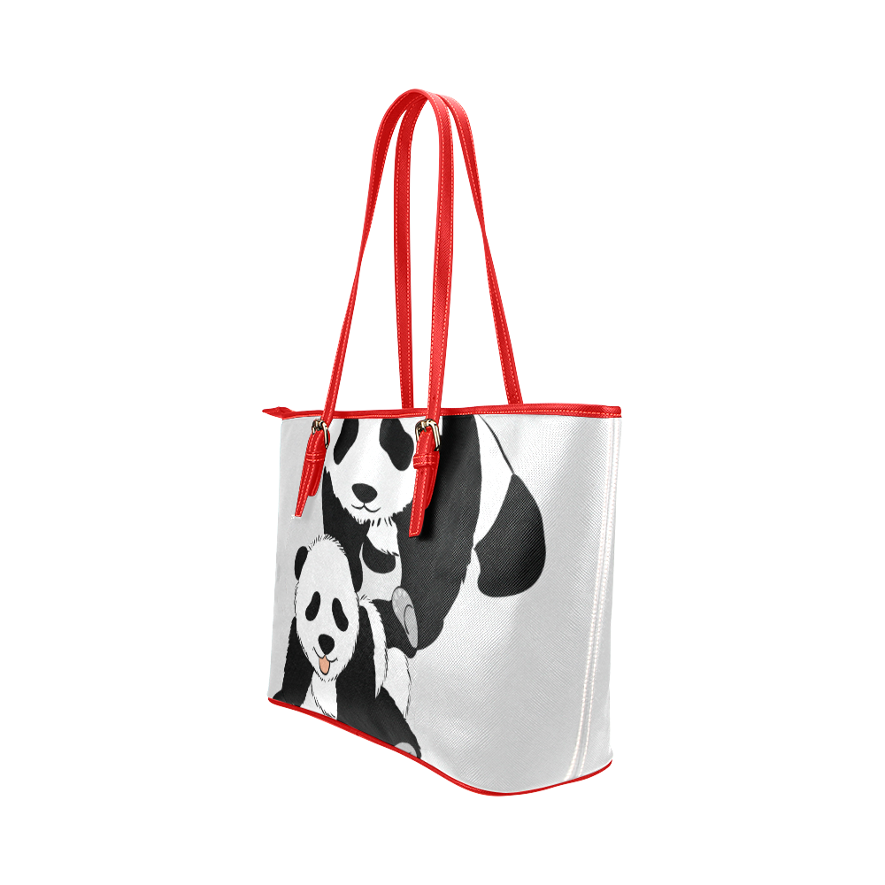 Mother and Baby Panda Leather Tote Bag/Large (Model 1651)