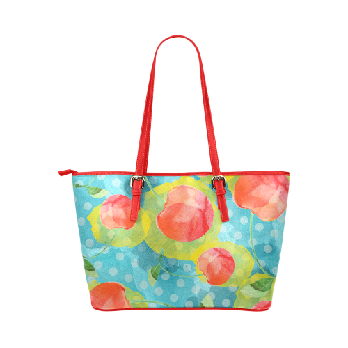 Cherries Leather Tote Bag/Large (Model 1651)