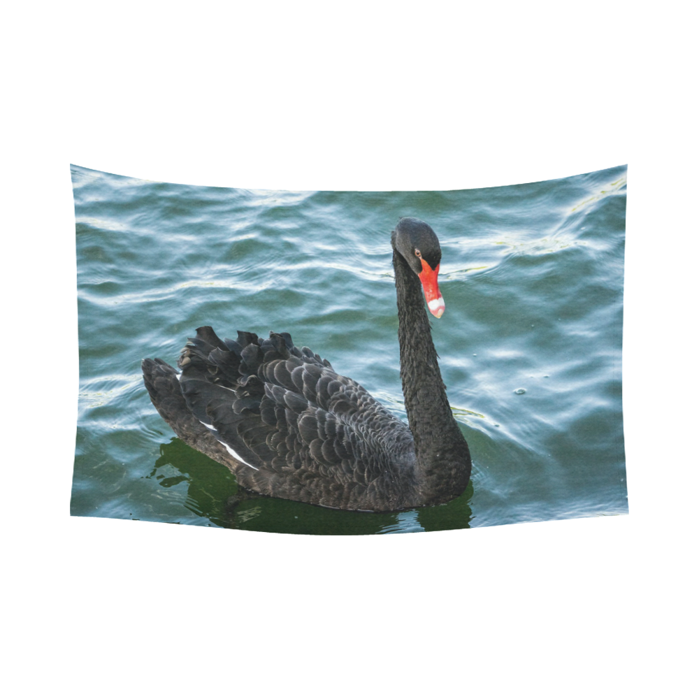 Peaceful Black Swan Cotton Linen Wall Tapestry 90"x 60"