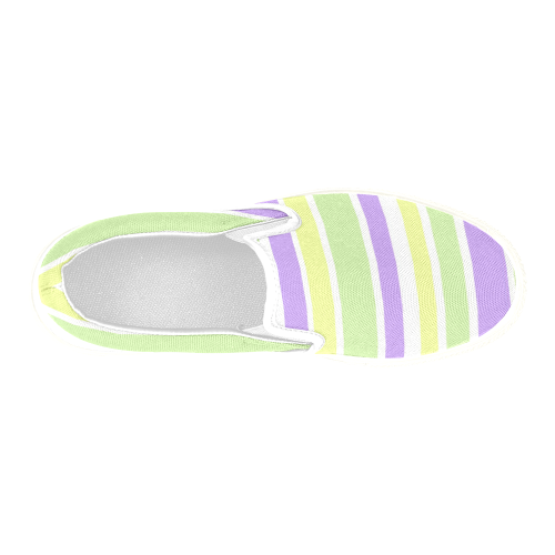 Yellow Purple Green Stripes Men's Slip-on Canvas Shoes (Model 019)