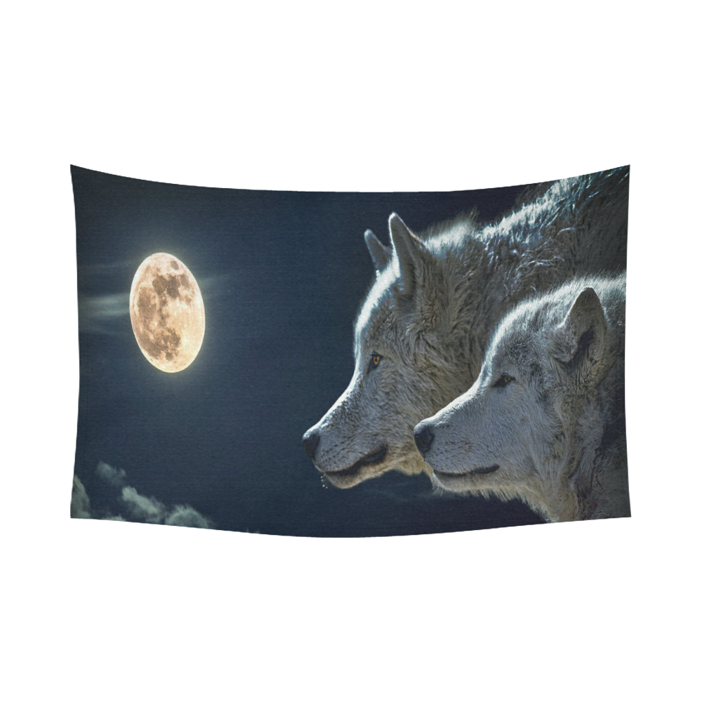 Wolven Love By The Light Of The Moon Cotton Linen Wall Tapestry 90"x 60"