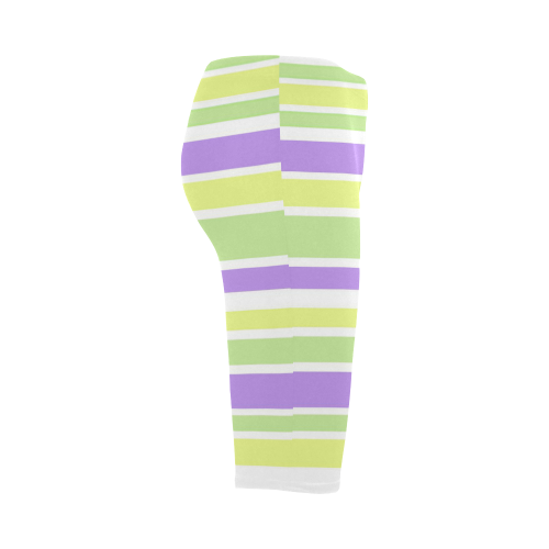 Yellow Green Purple Stripes Pattern Hestia Cropped Leggings (Model L03)