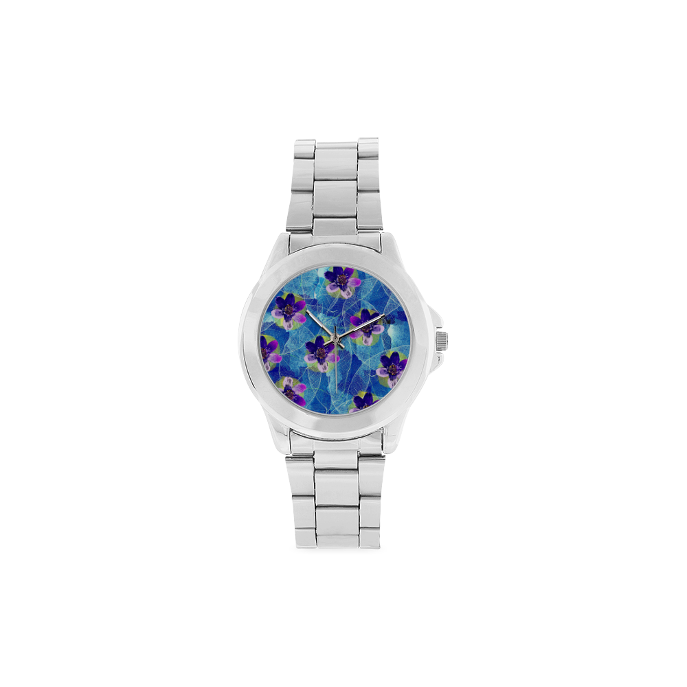 Purple Flowers Unisex Stainless Steel Watch(Model 103)