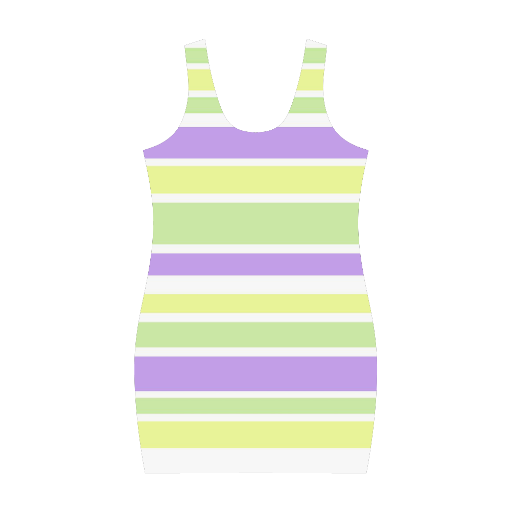 Yellow Green Purple Stripes Pattern Medea Vest Dress (Model D06)