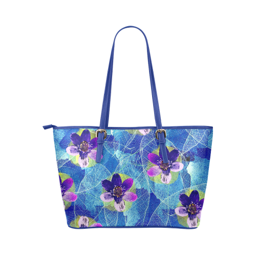 Purple Flowers Leather Tote Bag/Large (Model 1651)