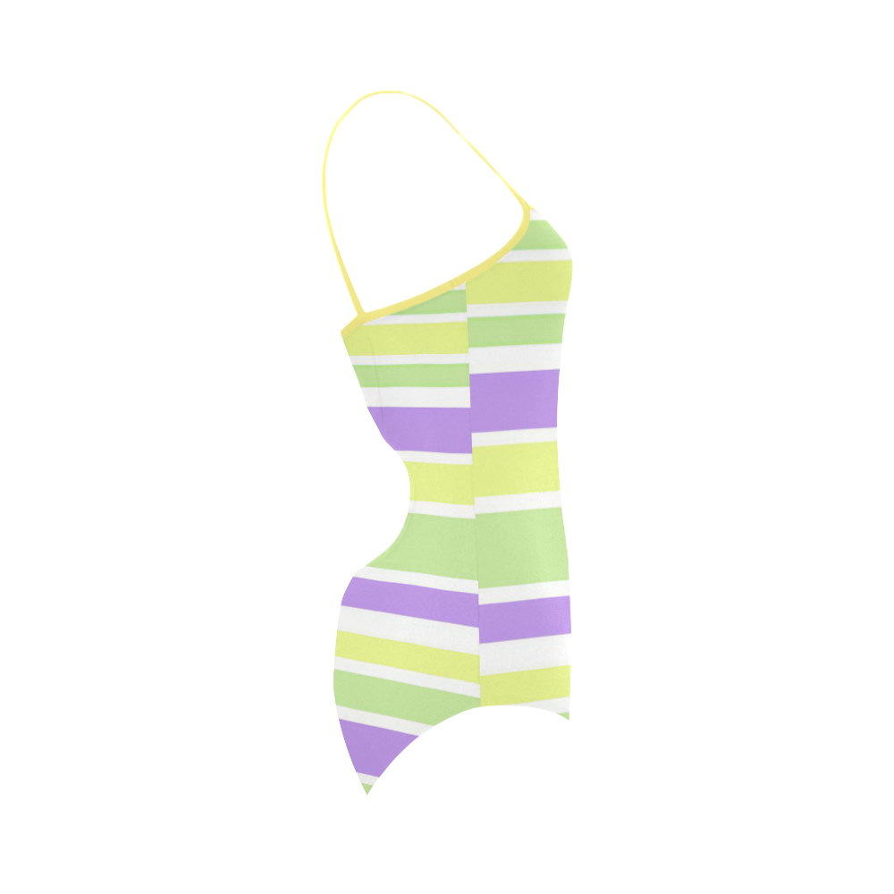 Yellow Green Purple Stripes Pattern Strap Swimsuit ( Model S05)