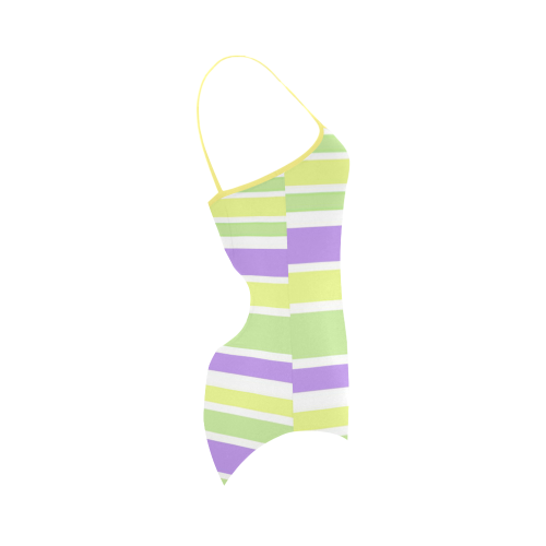 Yellow Green Purple Stripes Pattern Strap Swimsuit ( Model S05)