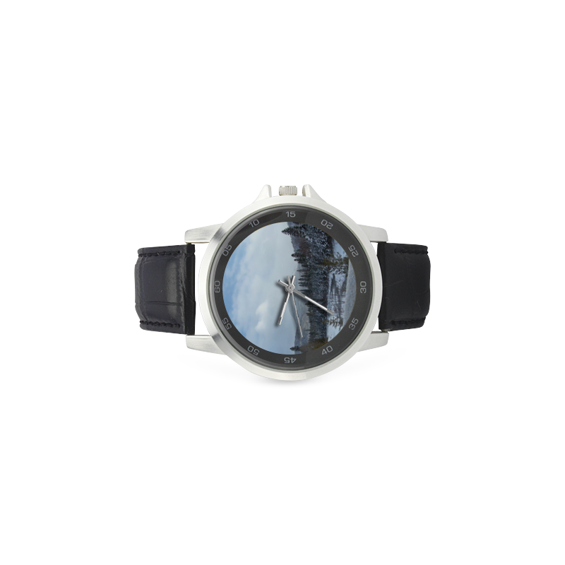 Winter Wonderland Unisex Stainless Steel Leather Strap Watch(Model 202)