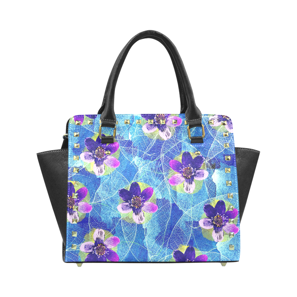 Purple Flowers Rivet Shoulder Handbag (Model 1645)