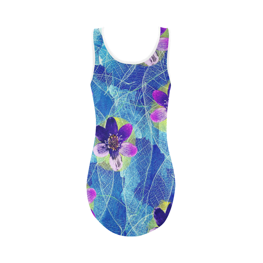 Purple Flowers Vest One Piece Swimsuit (Model S04)