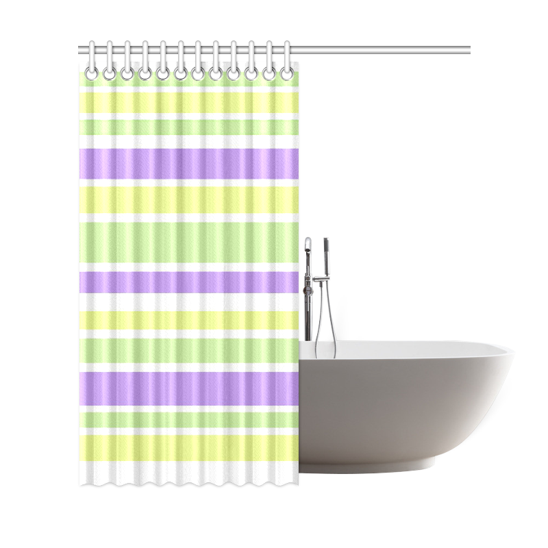 Yellow Green Purple Stripes Pattern Shower Curtain 69"x72"