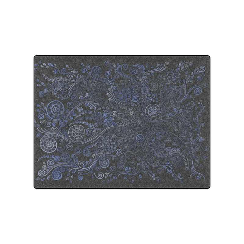 Ornamental Blue on Gray Blanket 50"x60"