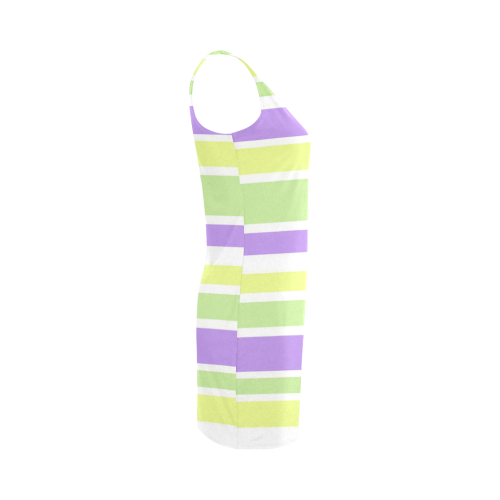 Yellow Green Purple Stripes Pattern Medea Vest Dress (Model D06)