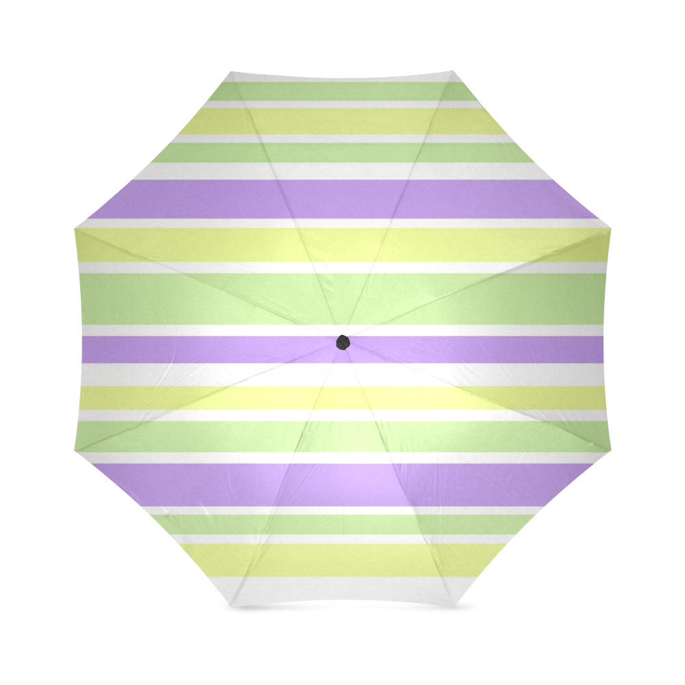 Yellow Green Purple Stripes Pattern Foldable Umbrella (Model U01)