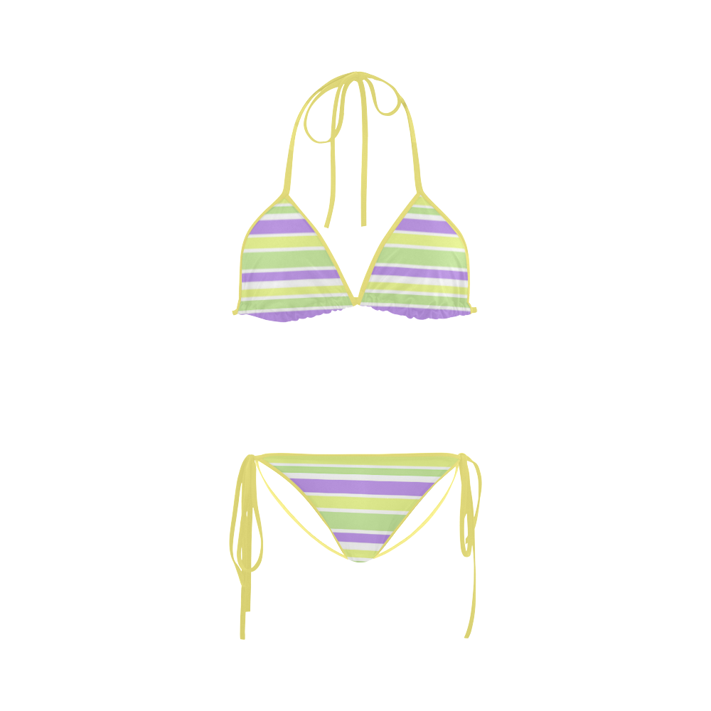 Yellow Green Purple Stripes Pattern Custom Bikini Swimsuit