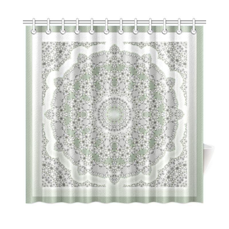 Kaleidoscope Fractal Mandala Frame Grey Green Shower Curtain 72"x72"