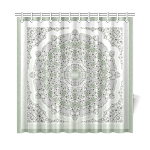 Kaleidoscope Fractal Mandala Frame Grey Green Shower Curtain 72"x72"