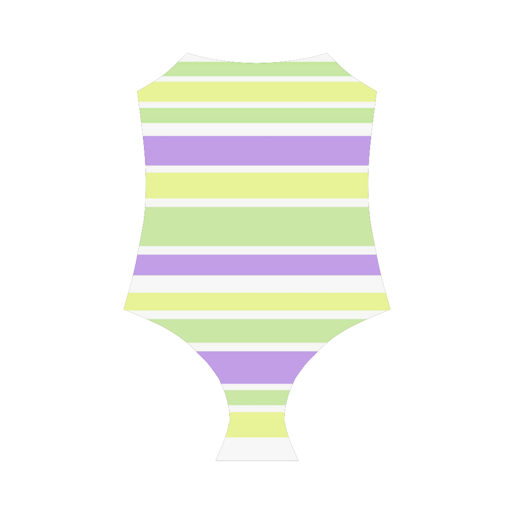 Yellow Green Purple Stripes Pattern Strap Swimsuit ( Model S05)