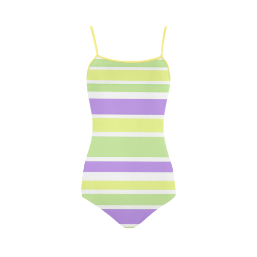 Yellow Green Purple Stripes Pattern Strap Swimsuit ( Model S05)