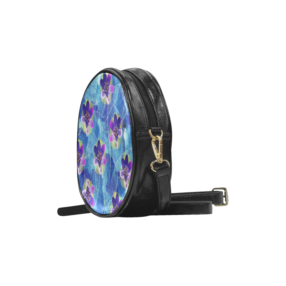 Purple Flowers Round Sling Bag (Model 1647)