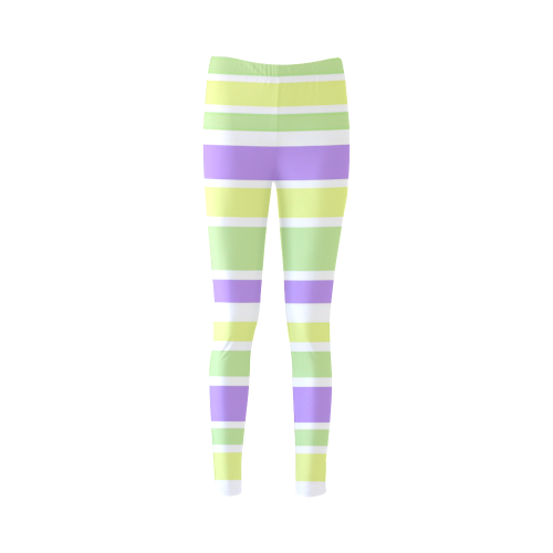 Yellow Green Purple Stripes Pattern Cassandra Women's Leggings (Model L01)