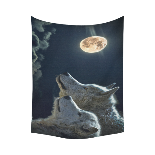 Wolven Love By The Light Of The Moon Cotton Linen Wall Tapestry 80"x 60"