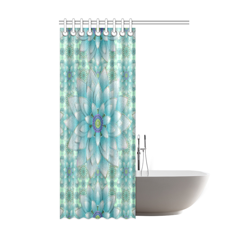 Turquoise Happy Lotus Shower Curtain 48"x72"