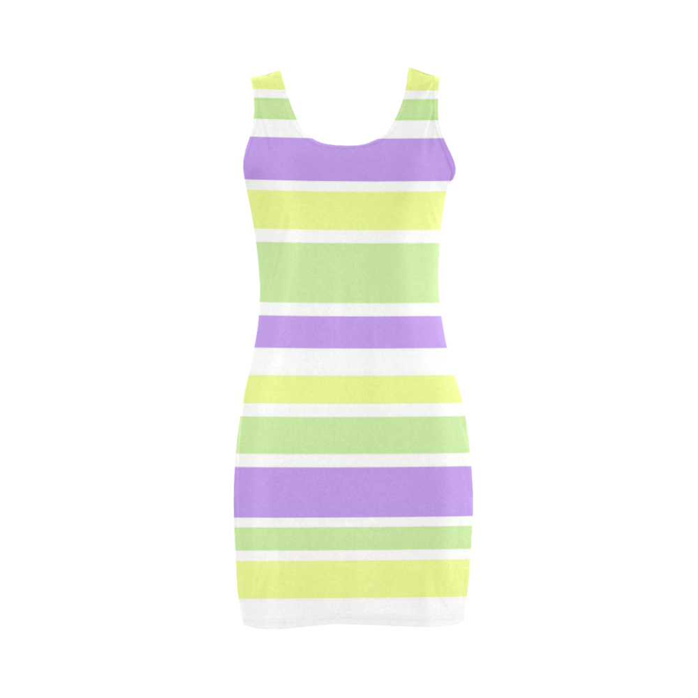 Yellow Green Purple Stripes Pattern Medea Vest Dress (Model D06)